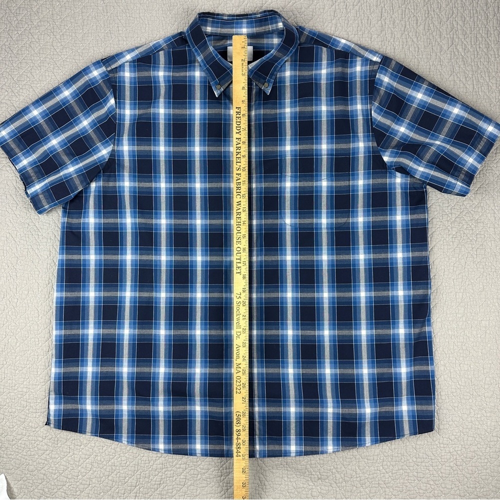 Men's Navy and White Plaid Button Down Shirt Lightweight Short Sleeve - Picture 5 of 9